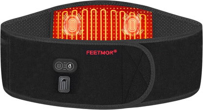 Heated Waist Belt, Cordless Lower Back Heating Pad, Black | Supports both battery-powered and adapter-powered use,Three-level adjustable temperature, rechargeable battery