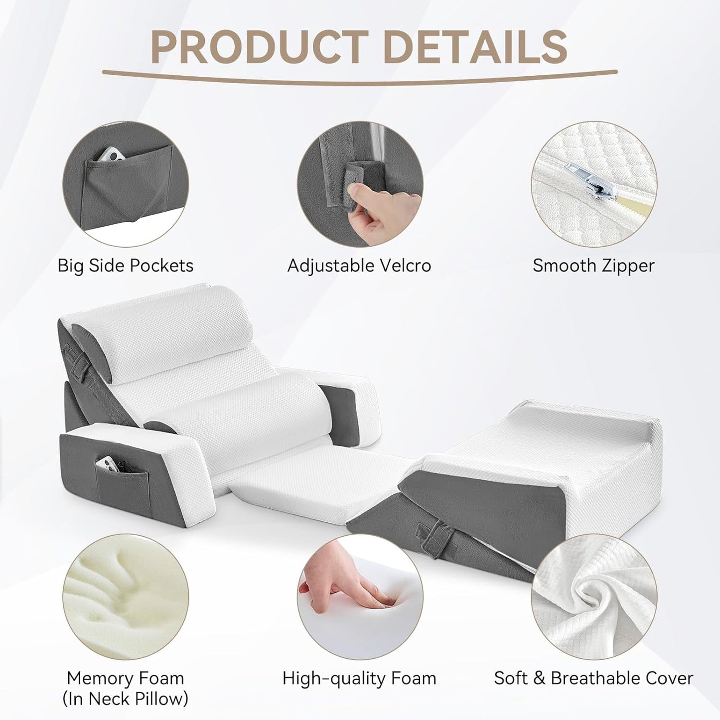 Yojoker Leg Elevation Pillows for Swelling, Memory Foam Wedge Pillow for Legs Blood Circulation, Leg Elevation Pillows for After Surgery, Knee Wedge Pillow for Sleeping Back Hip Ankles Relief