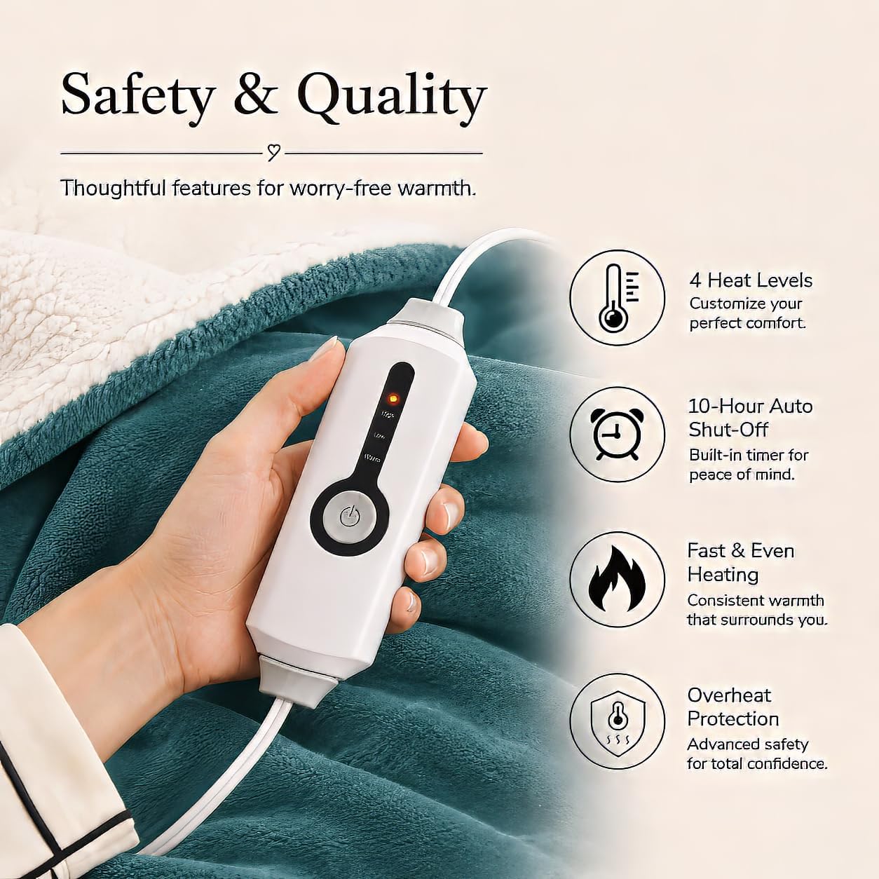 Electric Heated Blanket Full Size 72"x84" – Light Gray | ETL for Safe Overnight, 4 Heat Settings & 10H Auto Off, Dual-Sided Microplush Sherpa for Home Night, Machine washable