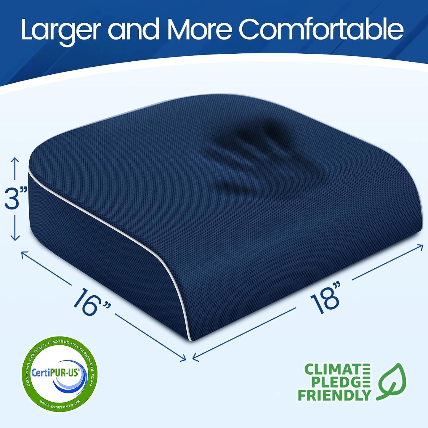 SweetSlubr Seat Cushion, Chair Pad, Memory Foam Large Cushion | Office Chair Cushion for Tailbone Pain Relief, Non-Slip Cover, Soft Support for Office Chair, Car Seat, Airplane,Large/Black