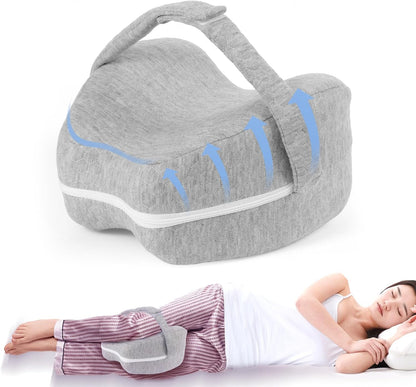 Knee Pillow for Side Sleepers Leg Memory Foam Pillow Side Sleeping Soothing Relief for Back, HIPS, Knees, Joints, Nerves and Muscle Discomfort Relief (Grey, Small)