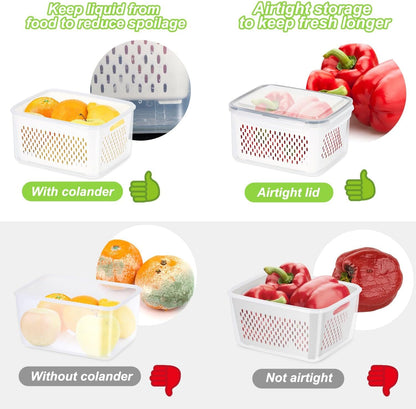 8 Pieces Fruit Storage Containers for Fridge with Lids and Strainer | 4Pack Fruit Containers for Fridge, Fresh Produce Saver Keeper for Vegetable Fruit Salad, BPA Free Organizer for Refrigerator