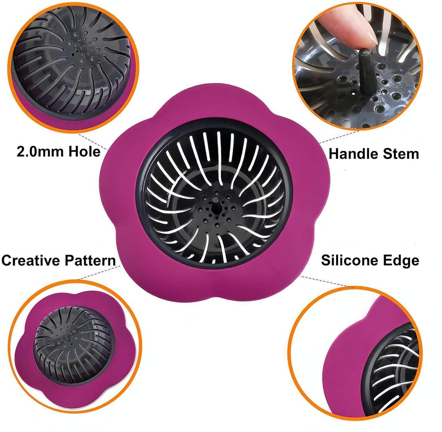 Silicone Sink Drain Strainer, 4 Pack | Fast Drainage, Catches Food Scraps, Easy Cleaning, Flexible Design, Fits Most Drains, Bright Colors