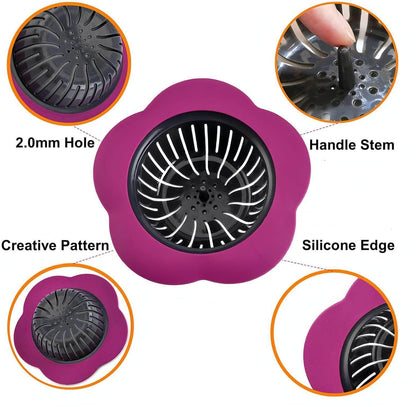 Silicone Sink Drain Strainer, 4 Pack | Fast Drainage, Catches Food Scraps, Easy Cleaning, Flexible Design, Fits Most Drains, Bright Colors