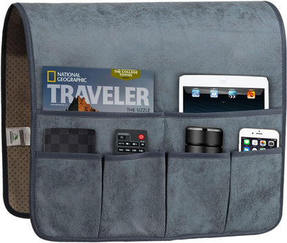 HAOMAIJIA Sofa Armrest Organizer, Remote Control Holder for Recliner Couch | Anti Slip Arm Chair Bedside Caddy Storage Organizer With 6 Pockets For Cell Phone Tv Remote Control Magazines (brown)