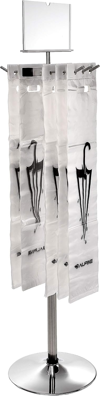 Alpine Wet Umbrella Bags Disposable With Stand and Free 100 Umbrella Bag | Corrosion Reistant Stainless Steel, Commercial, Heavy Duty for Entryway in Lobbies and Businesses