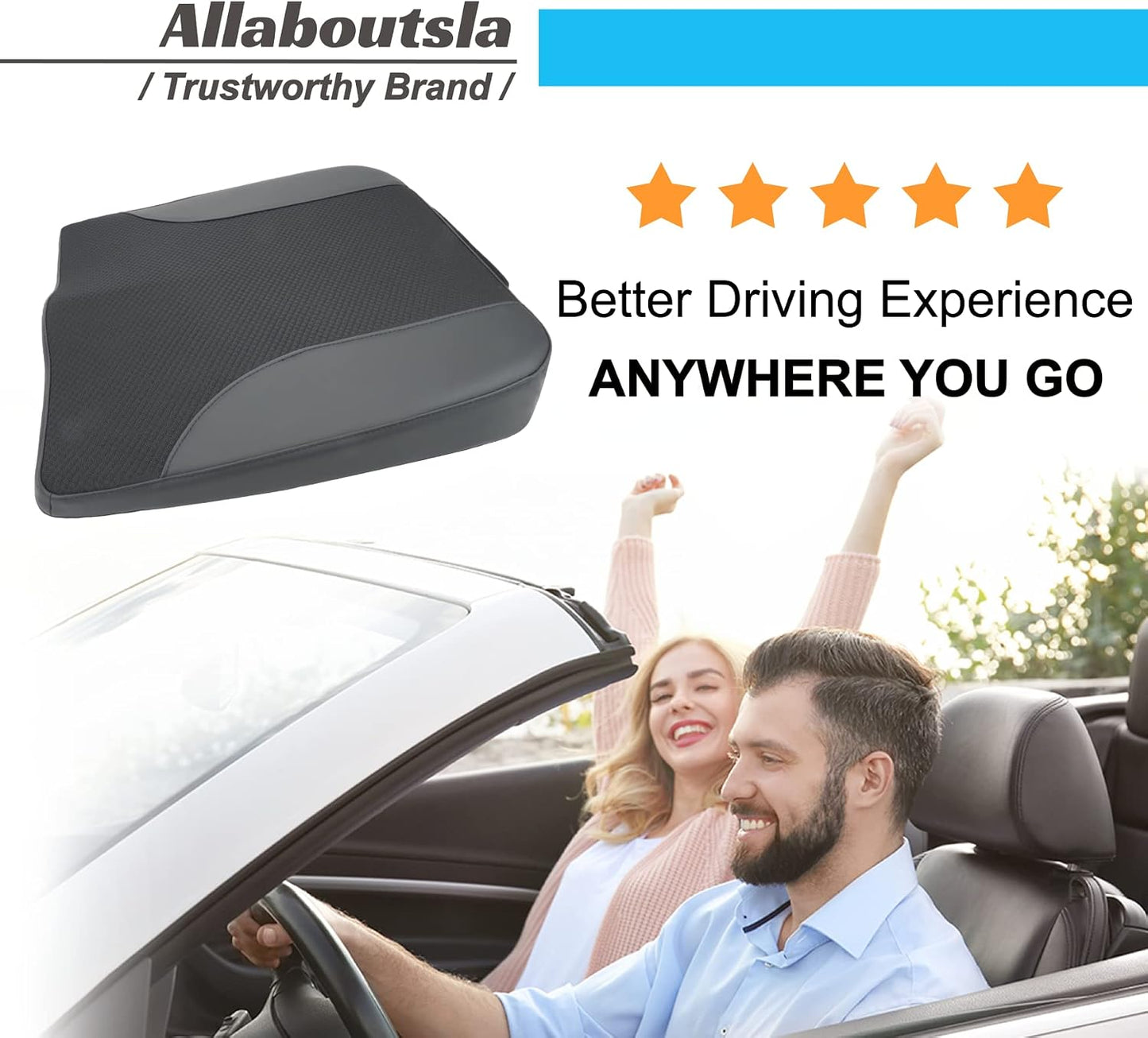 Allaboutsla Car Seat Cushion with Lumbar Support Pillow, Car Back Support | L-Shaped Ergonomic Memory Foam Seat Cushion, Car Seat Cushions for Driving, Driver Cushion and Back Support for Car, B&G
