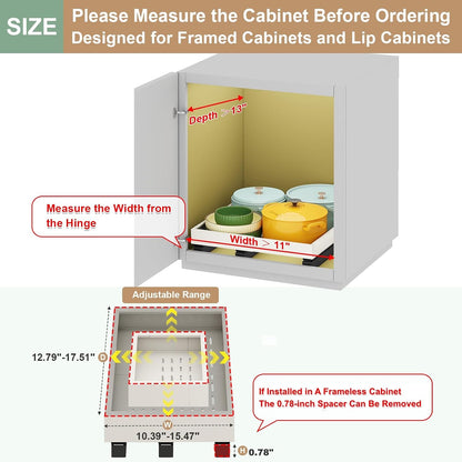 Fokyfok Pull out Cabinet Organizer,11"-16"W,17"-24"D,Expandable,Adhesive | No Drill,3 Rails,Roll out Drawers,Adjustable Slide out Shelves for Kitchen,Pantry,Framed and Framless Cabinets,White,1PC