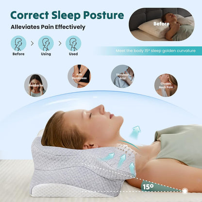 NEWBULIG Cervical Neck Pillow, Ergonomic Contour Memory Foam and Detachable Roll Pillow for Neck Pain Relief Side Back Stomach Sleepers with Cooling Breathable Cover