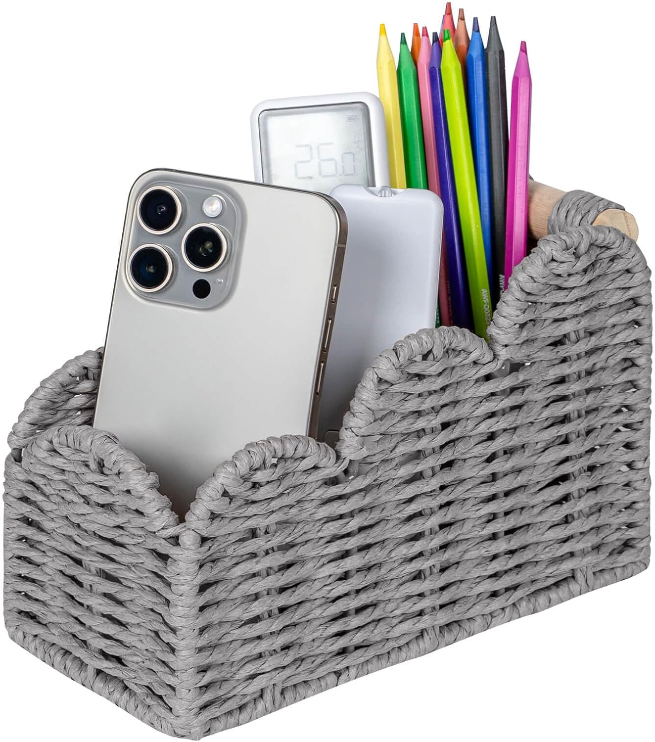 CubesLand Bedside Table Desk Organizer Caddy, Remote Pen&Pencil Holder Cup | Makeup Brush Holder w/Scalloped Perfect for Home, Office Desk, Living Room Table Decor, 3 Slots Neutral
