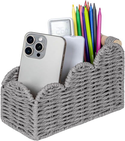 CubesLand Bedside Table Desk Organizer Caddy, Remote Pen&Pencil Holder Cup | Makeup Brush Holder w/Scalloped Perfect for Home, Office Desk, Living Room Table Decor, 3 Slots Neutral