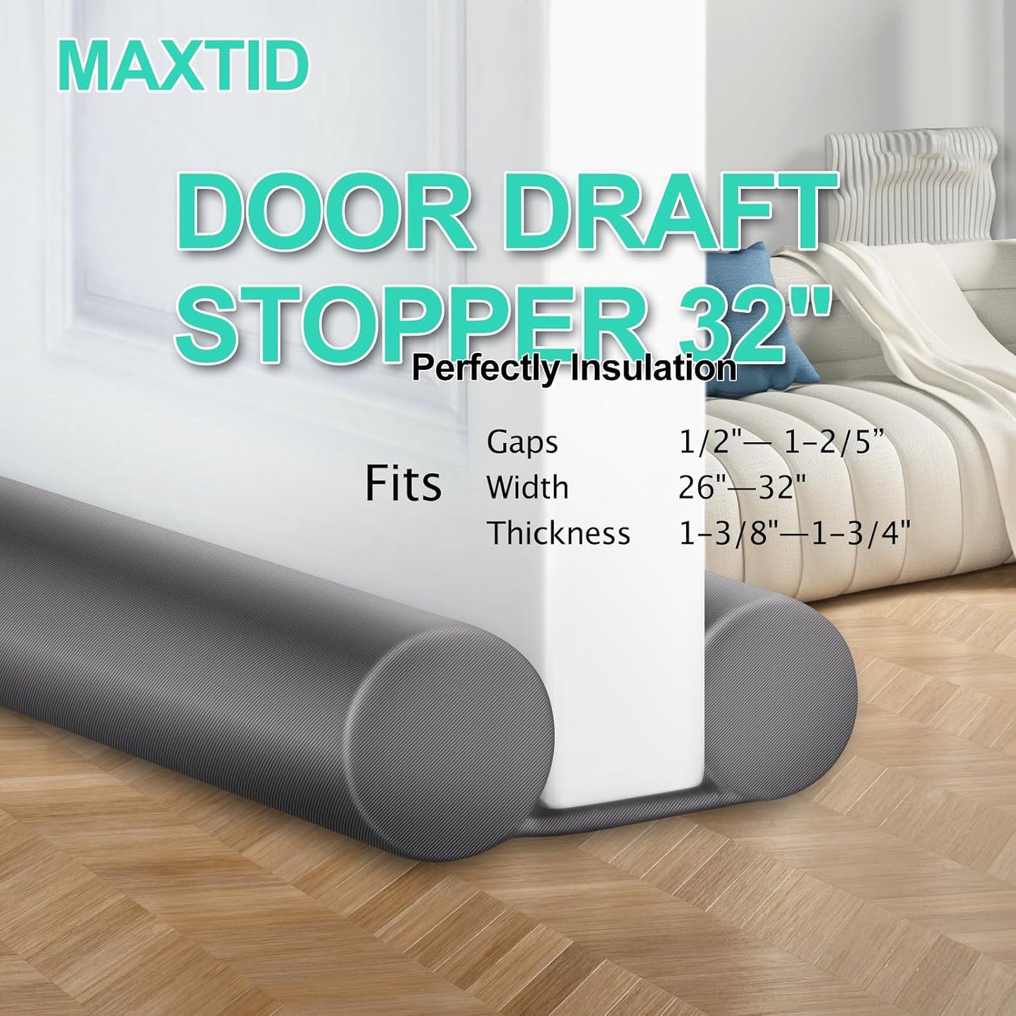 MAXTID Under Door Draft Stopper for Bottom of Doors 38" Black | Door Blocker Noise Reduce Light Cold Air Guard Breeze Sound Proof Door Sweep Door Seal Insulation Strip Gap Filler