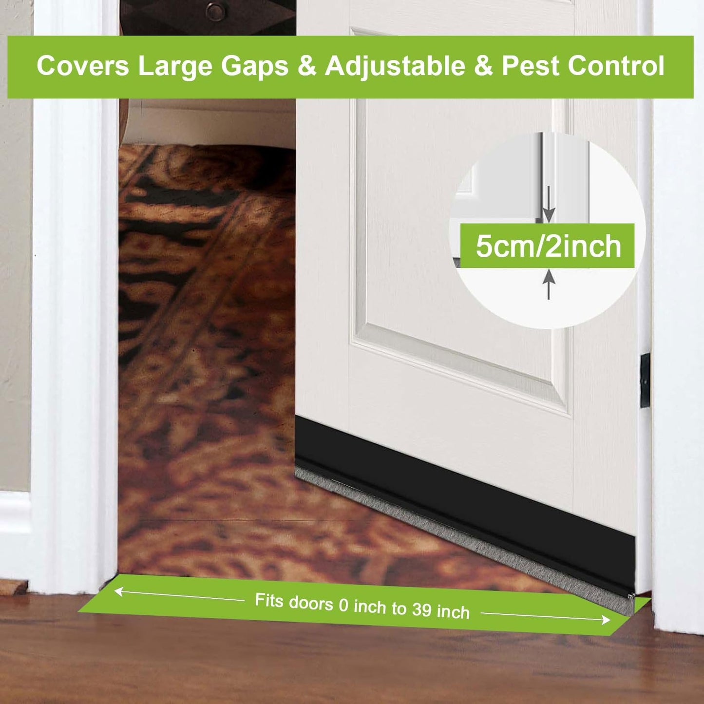 2 PCS Door Brush Bottom Sweep, Draft Stopper 2" W x 39" L, Black | No Residue, Strong Adhesive Self Adhesive Door Sweep for Bottom, Bottom Seal Strip for Dust/Noise/Hot or Cold Air Insulation