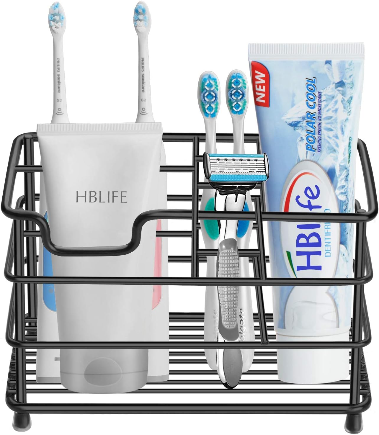 HBlife Toothbrush Holders for Bathroom, 5 Slots Silver Stainless Steel Bathroom Accessories Organizer