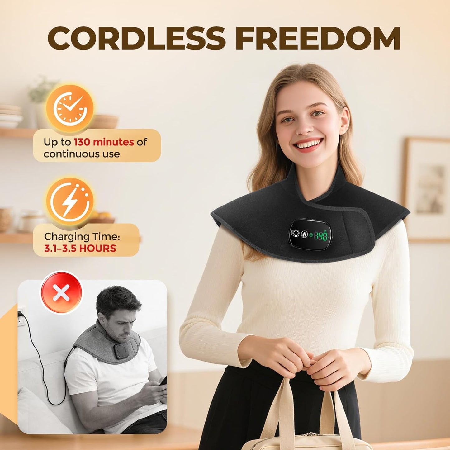 Neck and Shoulder Heating Pad Cordless for Pain Relief, Heated Neck and Shoulder Wrap Electric Warmer Pads