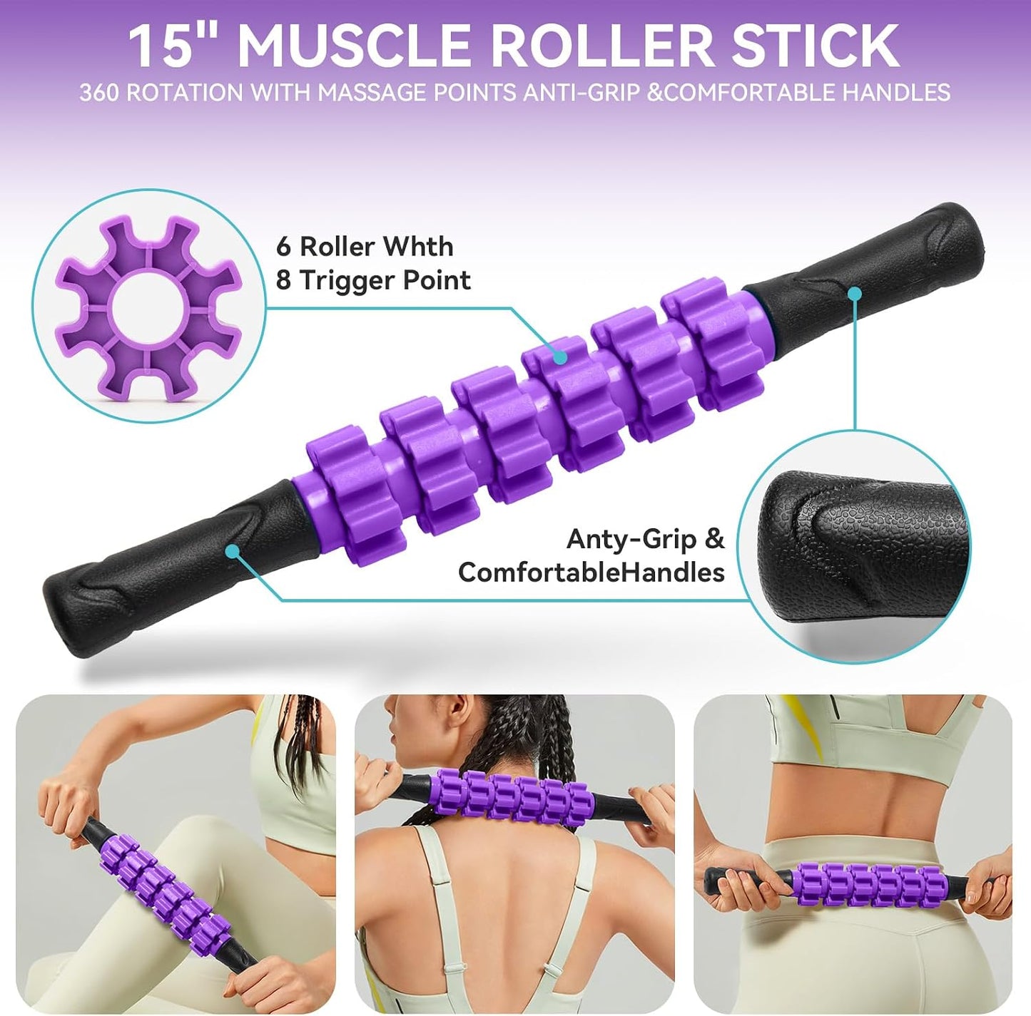 Krightlink 5-in-1 Foam Roller Set High Density Deep Tissue Muscle Massage | Muscle Recovery Kit Exercise Roller, Massage Ball, Resistance Band & Carry Bag for Physical Therapy & Pain Relief Black