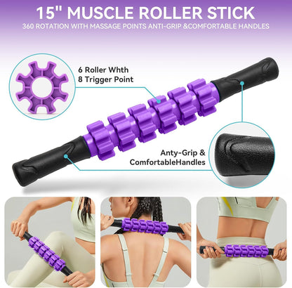 Krightlink 5-in-1 Foam Roller Set High Density Deep Tissue Muscle Massage | Muscle Recovery Kit Exercise Roller, Massage Ball, Resistance Band & Carry Bag for Physical Therapy & Pain Relief Black