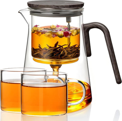 ZENS Magnetic Glass Infuser Teapot for Loose Tea, 27oz Walnut Wood Handle | Magic Teapot with Infuser, Echanted Tea Maker, Mess-Free Loose Leaf Tea Diffusers for Tea lover Gifts