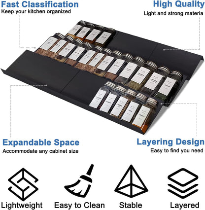 Spice Drawer Rack Organizer Insert for Kitchen Cabinet, Pack of 9 | Expandable, Multi Tier Adjustable Spice Storage Shelf for Seasoning and Jar