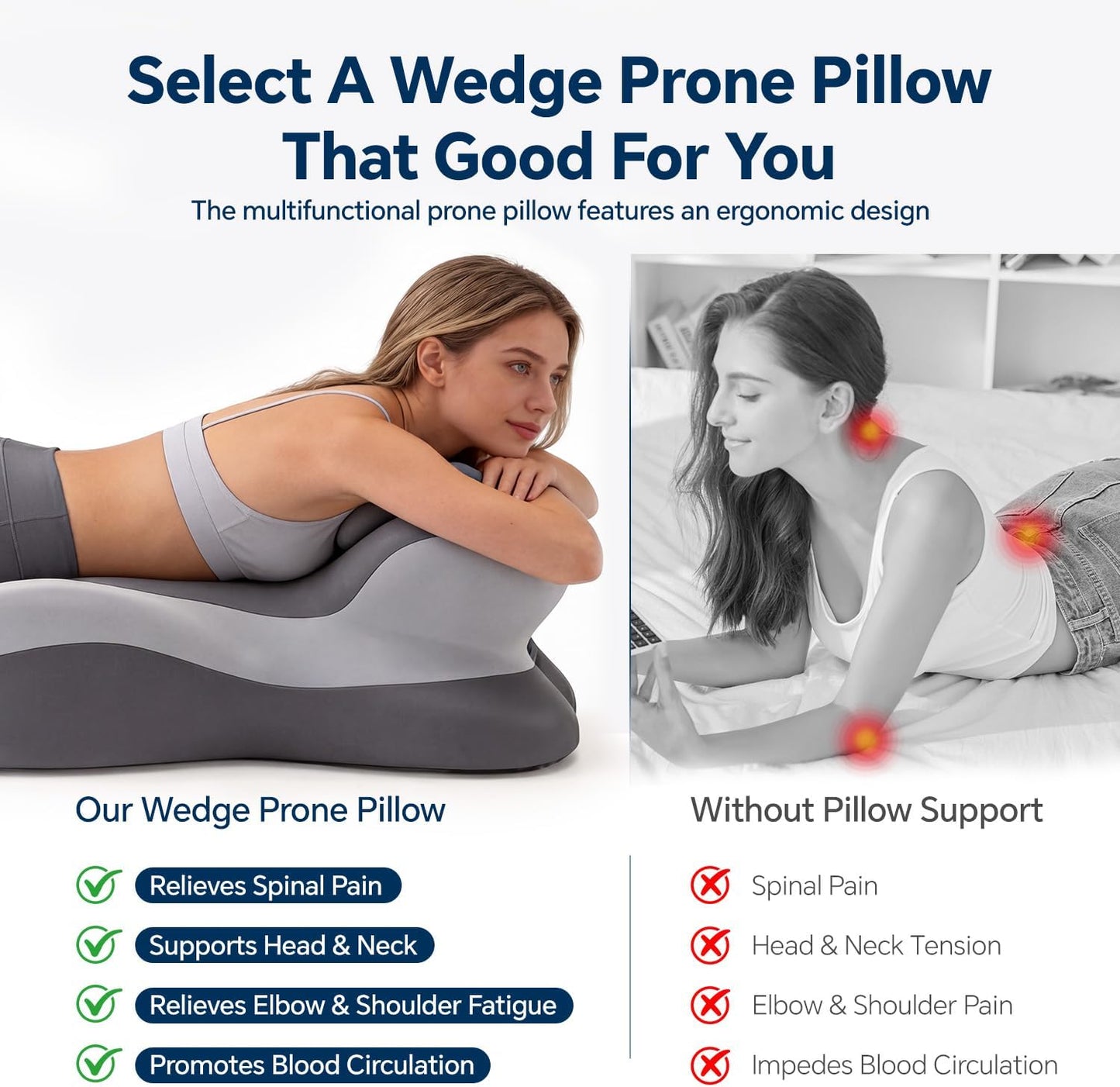 Ergonomic Reading Pillow, Memory Foam Wedge Pillow, Adjustable Neck Pillows | Multi-Positional Support Cushion for Stomach Sleepers and Sedentary, with Removable Washable Cover, Gray