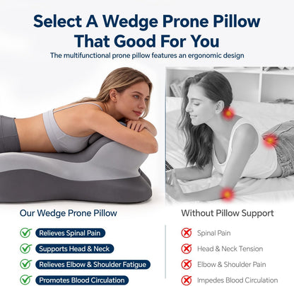 Ergonomic Reading Pillow, Memory Foam Wedge Pillow, Adjustable Neck Pillows | Multi-Positional Support Cushion for Stomach Sleepers and Sedentary, with Removable Washable Cover, Gray