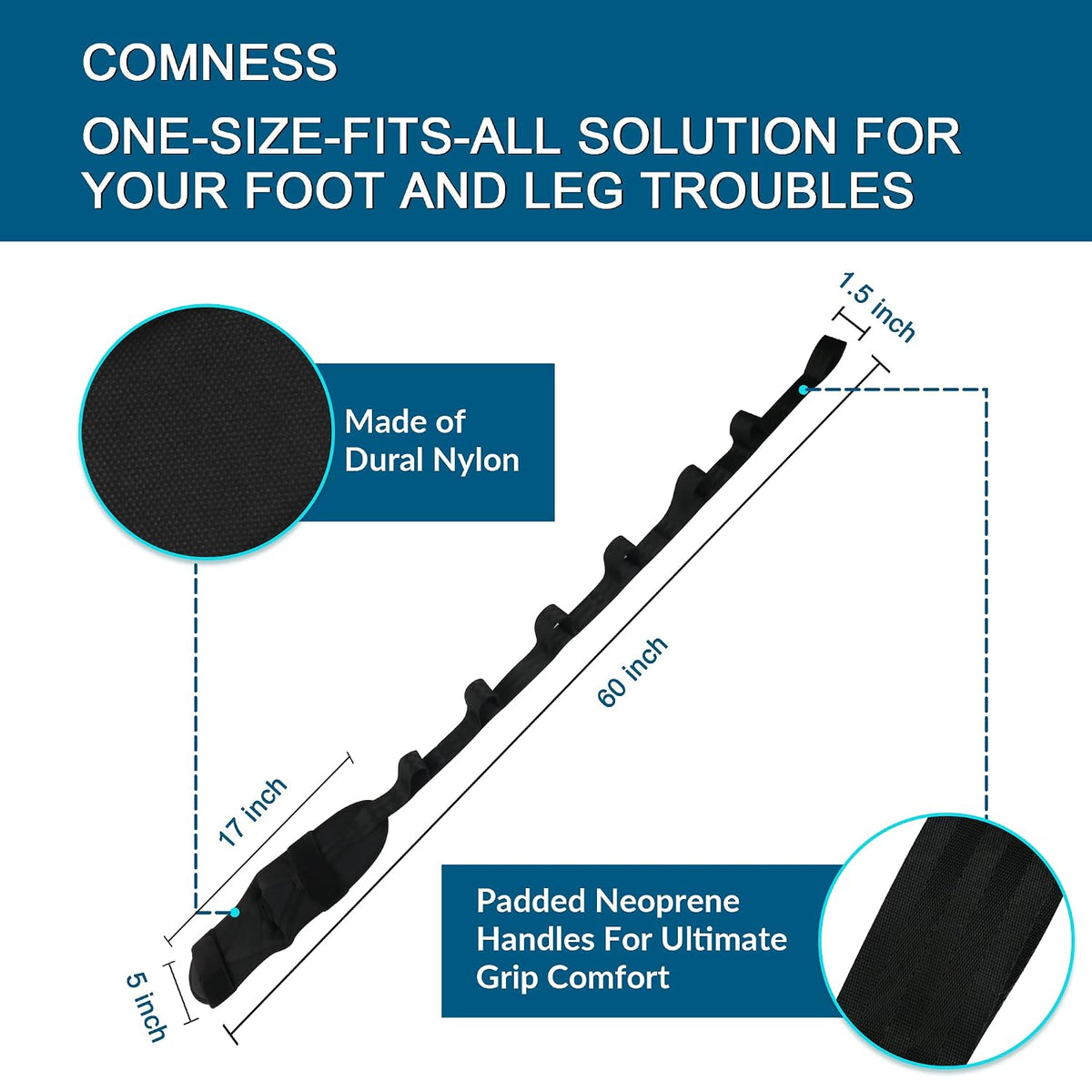 Komzer Foot Stretcher Belt, Foot Stretcher Stretch Strap for Plantar Fasciitis, Heel Spurs, Foot Drop, Achilles Tendonitis & Hamstring. Yoga Foot & Leg Stretch Strap (Black)