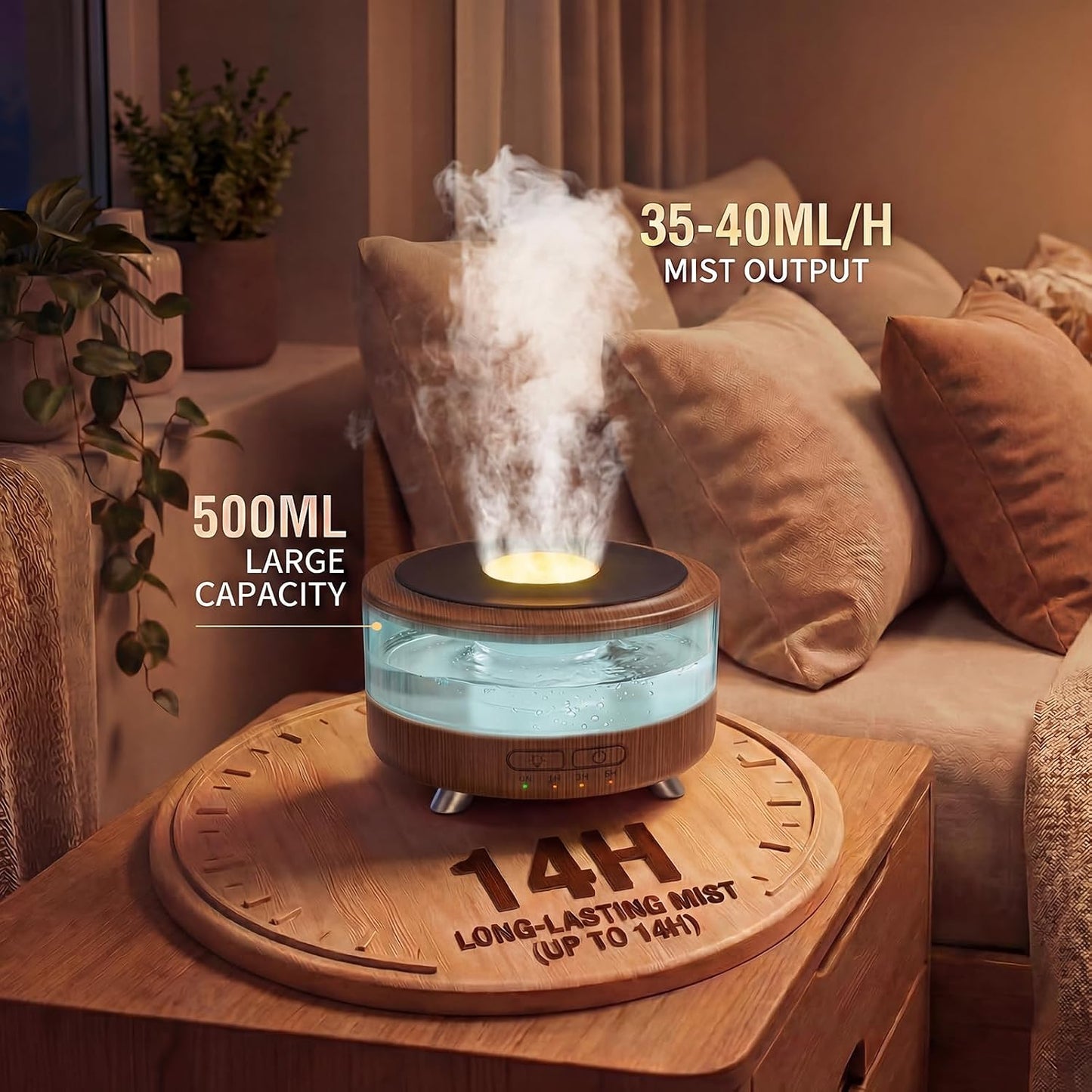 Essential Oil Diffuser for Home, 500ML Aromatherapy Diffuser Oil Machine for Office Room Yoga, Aroma Diffuser with Auto-Off Function, 9 Colors LED Night Light, Light Wood