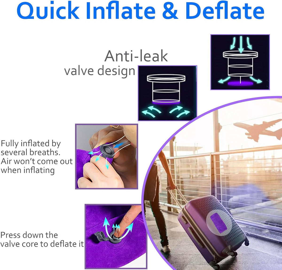 Inflatable Lumbar Pillow for Airplane Travel, S-Curve Lumbar Support Pillow