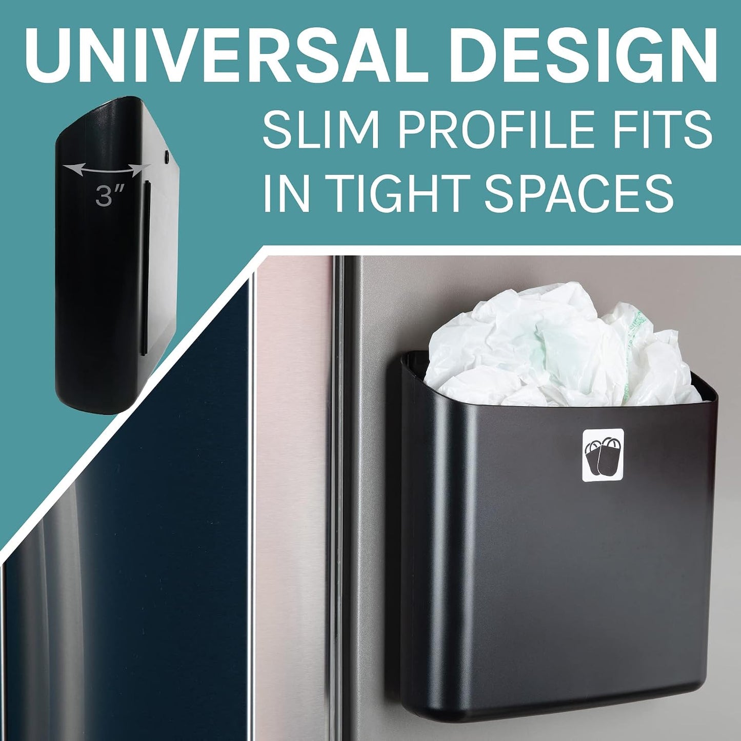 JS Jackson Supplies Small White Lint Bin with Magnetic Back, Slim Profile Trash Bin for Laundry Room and Kitchen, Wall Mountable