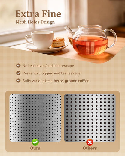 House Again 2 Pack Tea Infusers, Extra Fine Mesh Tea Strainers for Loose Tea, Updated Slim Threaded Lid & 304 Stainless Steel, Loose Leaf Tea Steeper for Brew Tea Spices & Seasonings