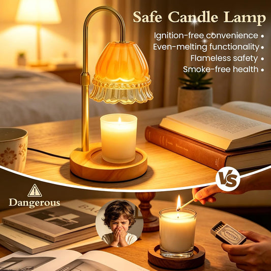 Candle Warmer Lamp with Timer,Birthday Gifts for Women Home Decor | Timer Dimmable,Height Adjustable,Glass Lampshade,Holiday Gift,Includes 2 Bulbs