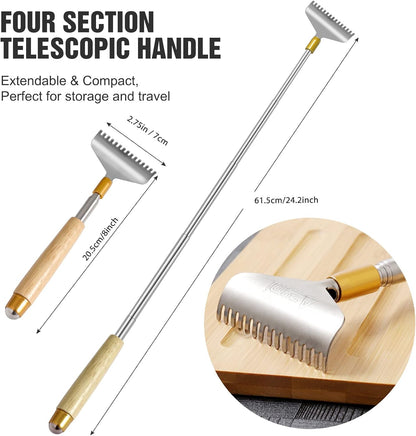 Large Back Scratcher, Body Scratcher for Adults Extendable Long 24Inch, Thick Wooden Handle Steel Massage Roller, Extra Wider Rake Claw, Sturdy Backscratchers Hand Massager Tool | Self Body Massage Tool