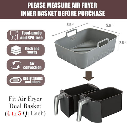 Golden Associate Silicone Liners Square for 8 to 8.5 inch Air Fryer, 2 Pcs Non-stick Food-grade Reusable Basket Baking Tray Airfryer Accessories