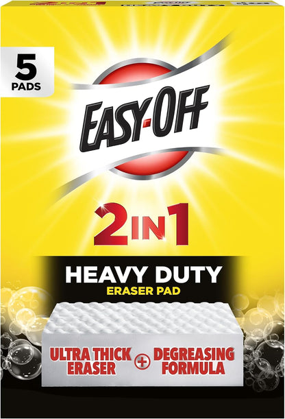 Easy‑Off Heavy Duty 2‑in‑1 Ultra Thick Eraser & Degreasing Formula, 3 Multi‑Use Cleaning Pads — Cuts Through Tough Grease & Grime in Seconds