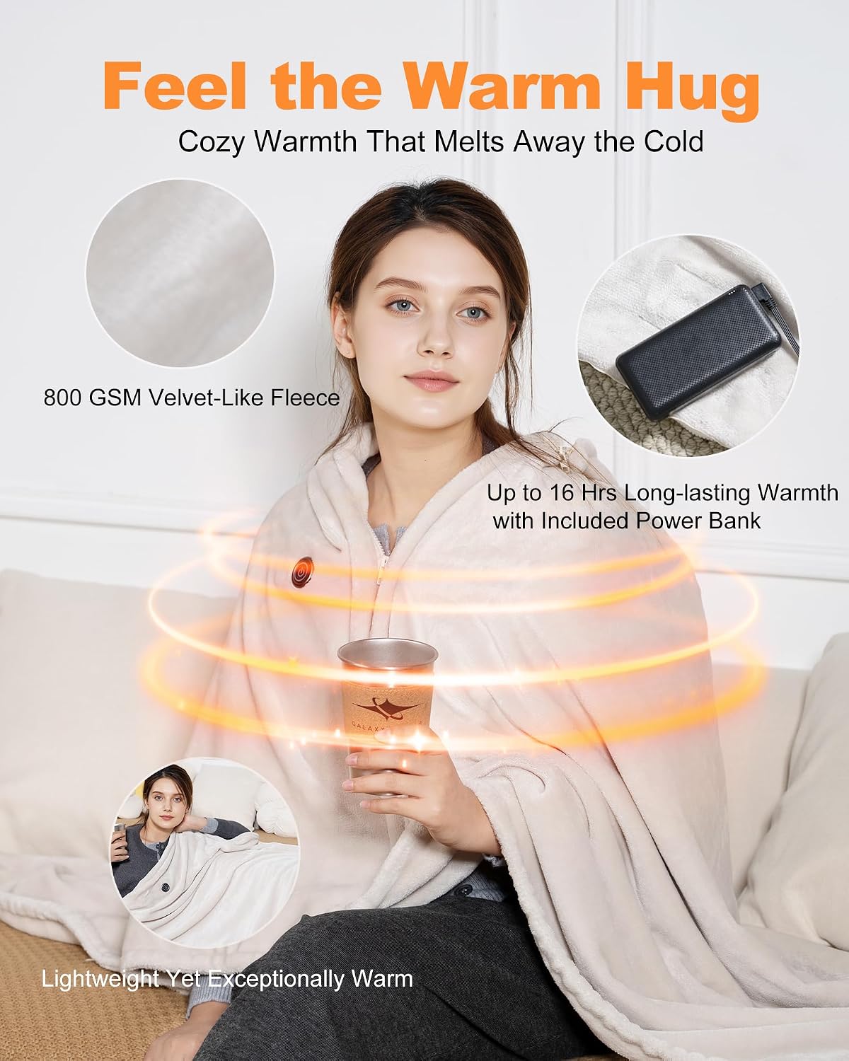 MIMYTH Cordless Heated Blanket with Hood, Rechargeable Wearable Heated Blanket Battery Powered with Lasting Battery, Portable Heated Throw Blanket with 9 Heating Zones & 3 Levels, Camping (Wool Gray)