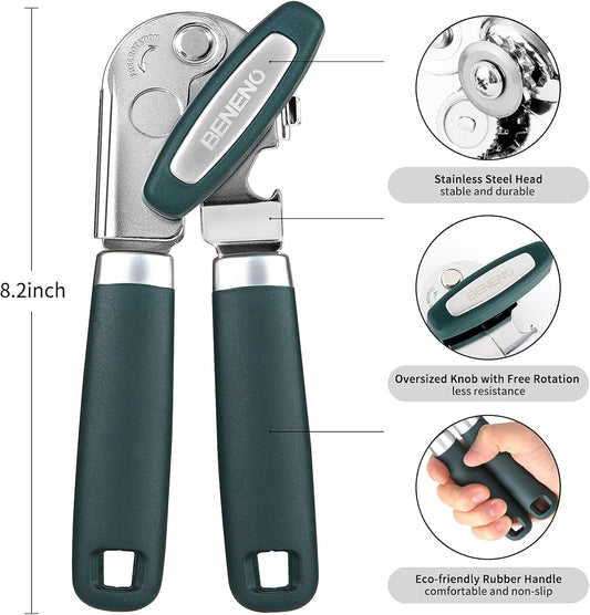 Beneno Heavy Duty Hand Can Opener Manual with Magnet Lid Remover, Green