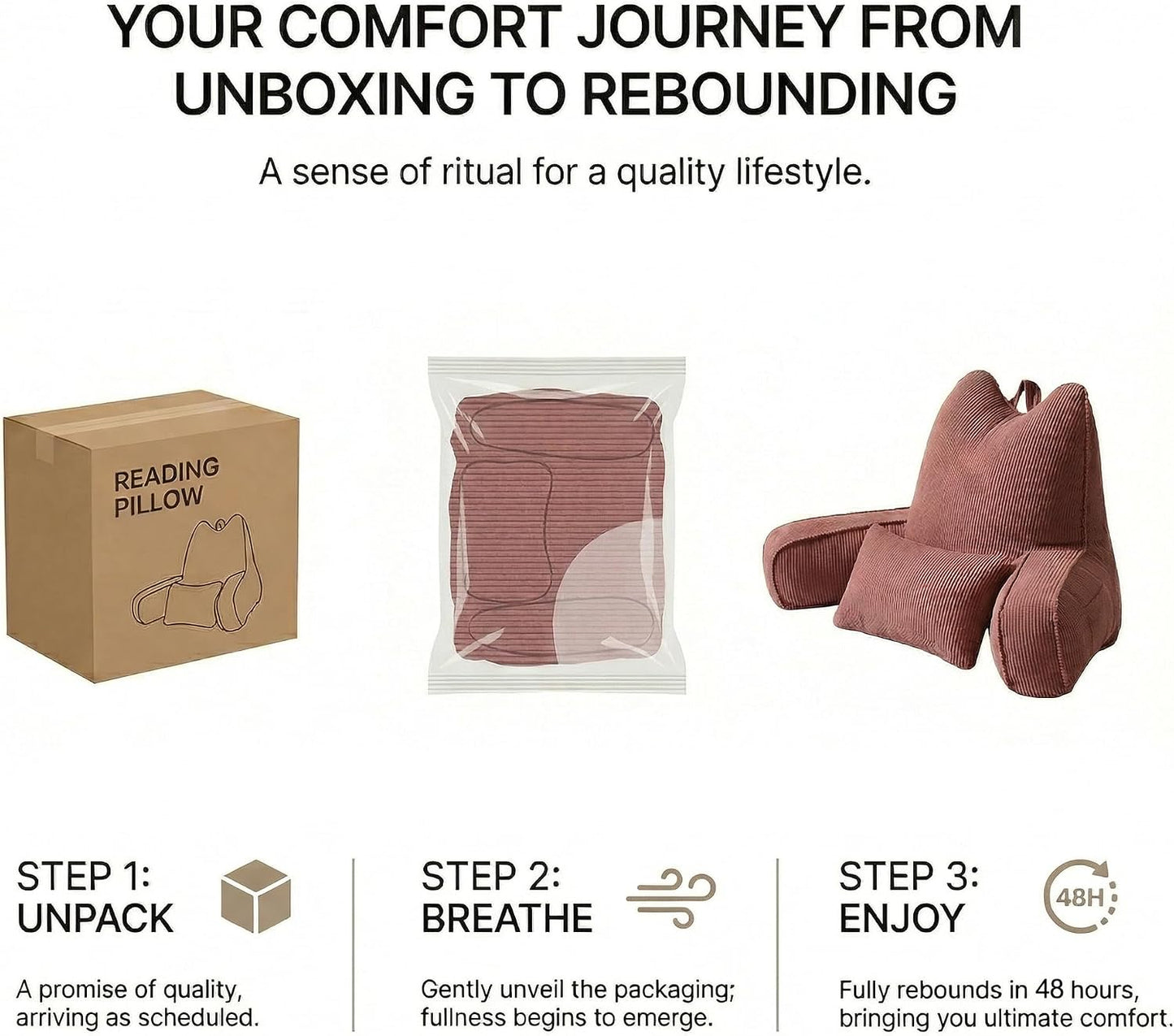 Patented Design Reading Pillow with Arms for Sitting Up, 2-in-1 Bed Rest Pillow with Detachable Lumbar Support, Backrest Support Cushion for Couch with Side Pockets & Handle, Beige Gray