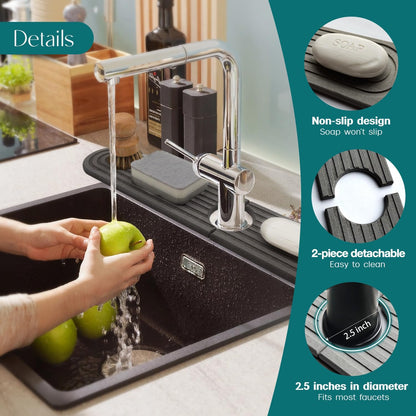 Diatomite Sink Splash Guard - DryingNeat Kitchen Faucet Mat, Instant Dry Water Absorbing Stone Tray for Sink, Durable Protector for Kitchen Bathroom Counter [Light Grey, 17.7" x 3.9"]