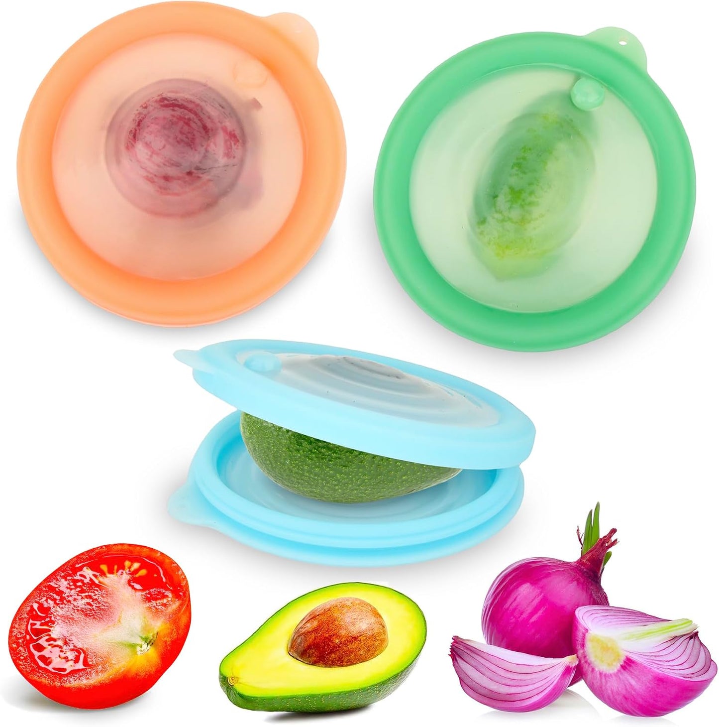 Silicone Reusable Vacuum-Seal Storage Containers for Fridge,Fresh Fruit,Vegetables,Garlic,Onions,Lemons,Potatoes,Meat,for Microwave Oven Heating,Freezer,Dishwasher,Avocado Saver,Tomato Holder,2 Pack