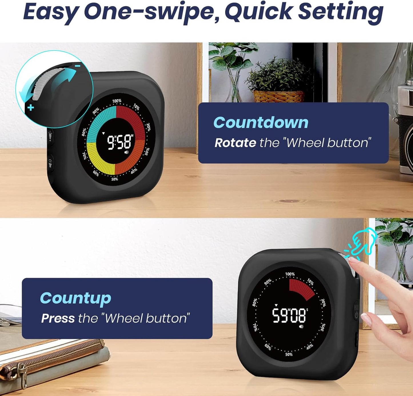PERSUPER Visual Timer for Kids, Rechargeable 10-Hour Countdown/Up Timer | with 3 Volume Levels, 3 Brightness Display, and Magnetic, Homeschool Study Tool, Large Digital Timers for Classroom, Kitchen
