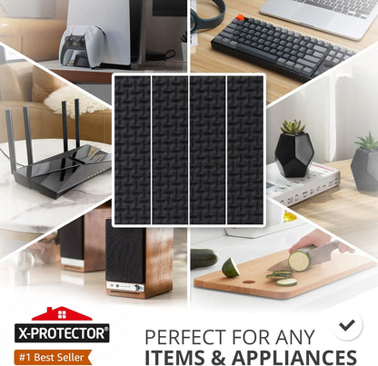 X-Protector Rubber Strip - 8 PC Non Slip Pads - Black Universal Grip Strips | Self-Adhesive Rubber Sticky Pads - Premium Feet for Keyboard, Appliances - Featuring an Amazing Super Sticky Gripping Pad