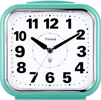 Tinload 5.5" Large No Ticking Analog Alarm Clock,Silent Readable for Seniors,Easy to Set,Gradual Rise Alarm,Big Numbers,Gentle Wake,Snooze, Lighted on Demand,Battery Operated,Black