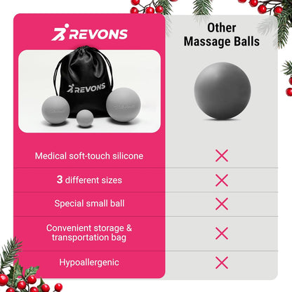 3 in 1 Massage Ball Set - Lacrosse Balls for Myofascial Release, Back Pain Relief, Face Fitness, Trigger Points, Yoga, Physical Therapy, Muscle Recovery and Soft Deep Tissue Massage (Pink)
