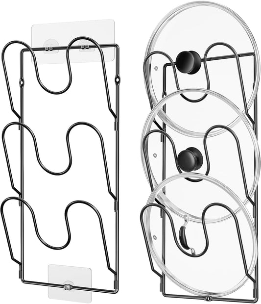 Pot Lid Organizer Rack for Cabinet Door, 2 Pack Pot Lid Holder White | 6-Tier Lid Racks for Cabinet Door/Wall, No Drilling Adhesive Mount, Rustproof, Fits Pot Pan Lid, Cutting Board & Cookie Sheet