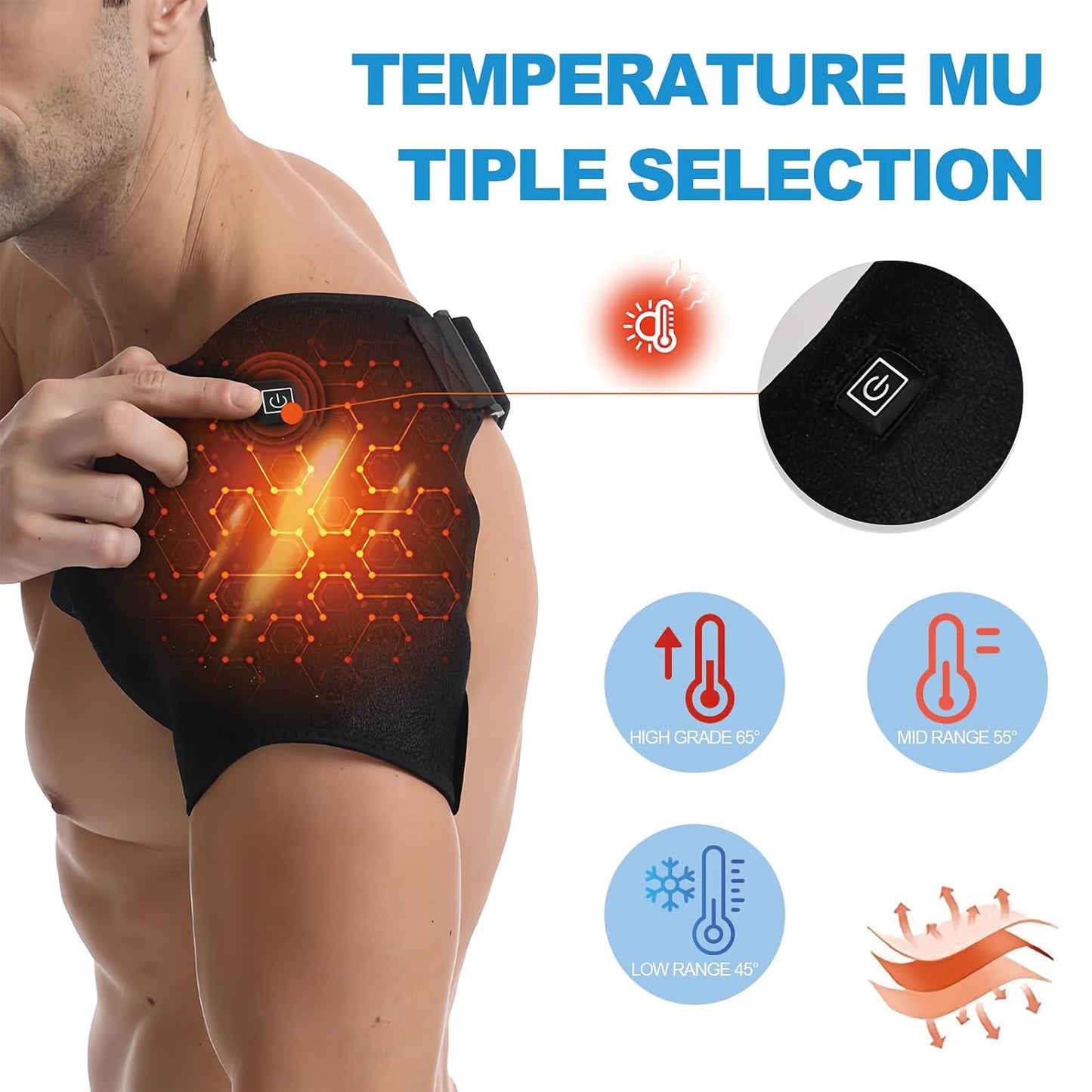Shoulder Heating Pad with 3 Heat Levels - Adjustable Shoulder Brace for Men & Women, Powered by DC Power Sources (e.g., Power Banks)