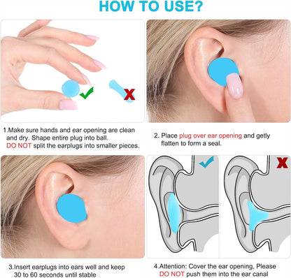 Ear Plugs for Sleeping, Waterproof Moldable Silicone EarPlugs for Sleeping Noise Cancelling, Mowing, Swimming and Concerts, 8 Pair