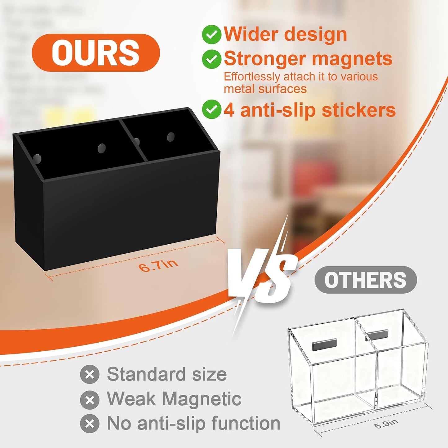Magnetic Pen Holder for Dry Erase Markers, Strong Magnet, Clear | Sturdy Acrylic Construction, Strong Neodymium Magnet, Holds Multiple Pens and Markers, Fits Whiteboards and Refrigerators