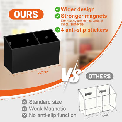 Magnetic Pen Holder for Dry Erase Markers, Strong Magnet, Clear | Sturdy Acrylic Construction, Strong Neodymium Magnet, Holds Multiple Pens and Markers, Fits Whiteboards and Refrigerators