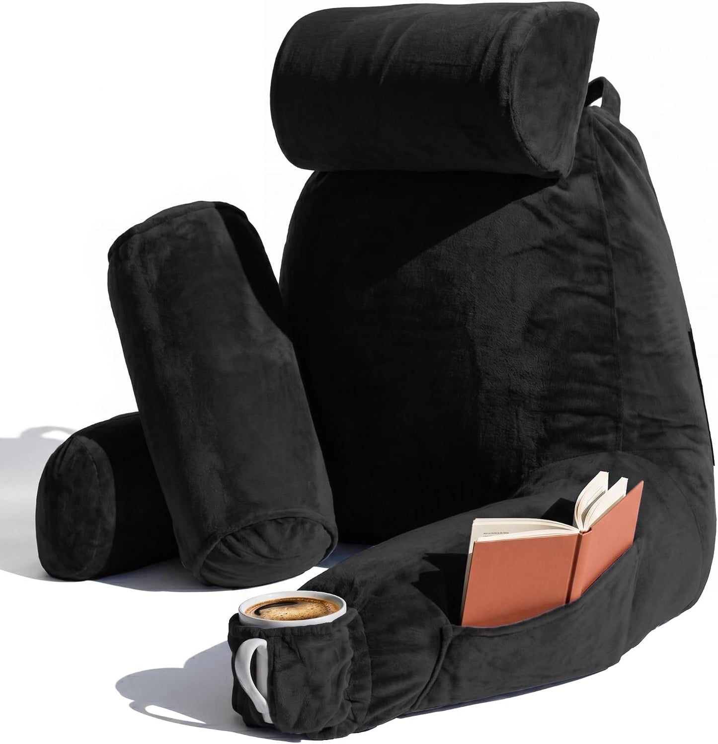 Nestl Reading Pillow with Shredded Memory Foam, Designed for Sitting Up in Bed and Couch, Back and Arms Adjustable Support for Adult & Teens Backrest Pillows for Reading, with Washable Cover Dark Grey