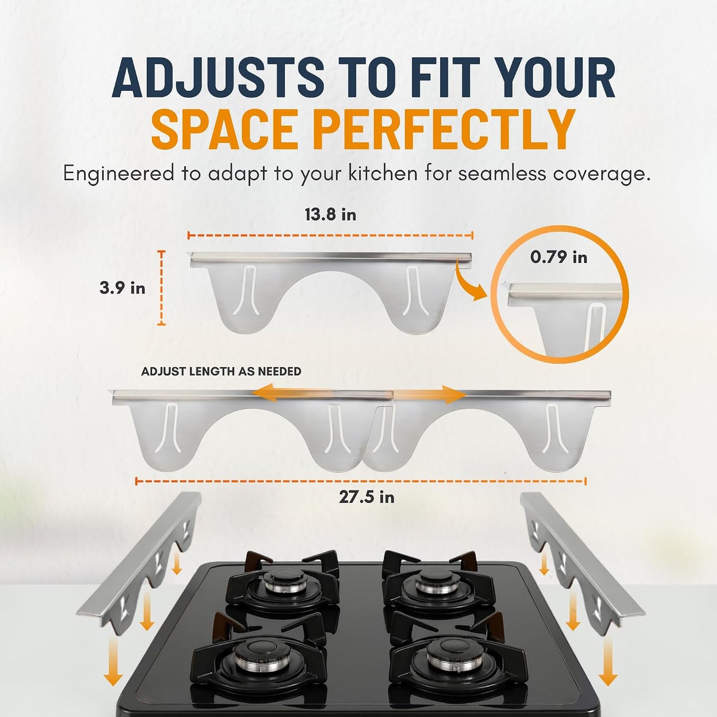 Linda’s Essentials Stainless Steel Stove Gap Covers (2 Pack) Adjustable Length 13.8" to 27.5" Stove Gap Covers Stainless Steel, Steel Adjustable Stove Gap Covers, Counter, Oven & Stove Gap Filler